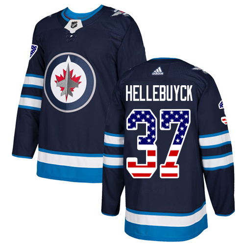 Adidas Jets #37 Connor Hellebuyck Navy Blue Home Authentic USA Flag Stitched NHL Jersey - Click Image to Close